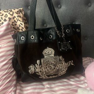 Juicy Couture Black and Brown Embroidered Tote